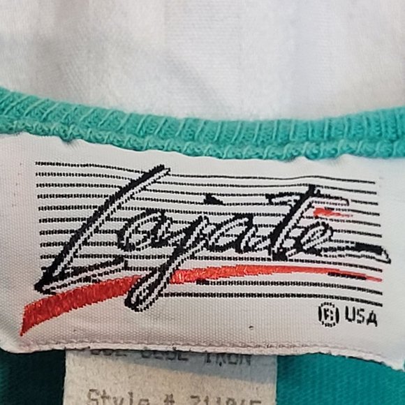 Vintage 80s Button Up Crop Top Short Sleeve Shirt Teal Green Shoulder Pads Large - Picture 3 of 10